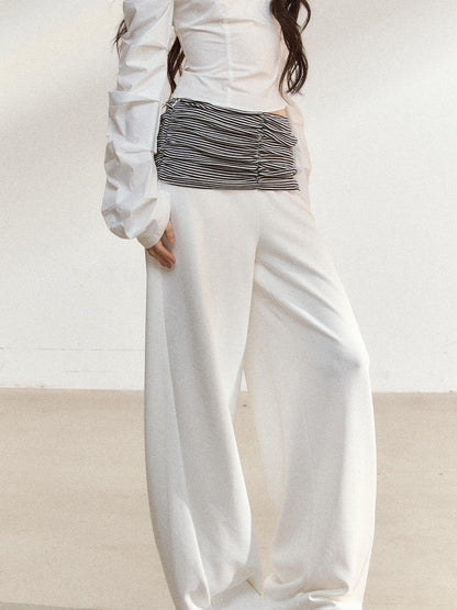7Shiftin Recycled Fiber Stripe Patchwork Natural Waist Loose Women Wide Leg Pants
