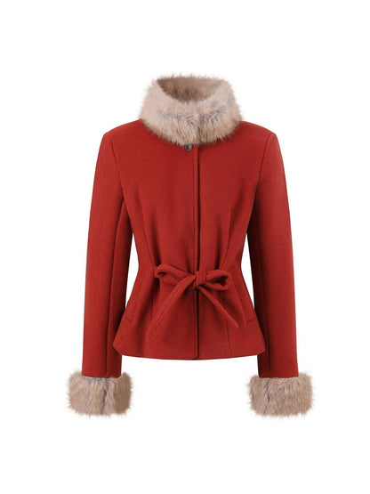 7Shiftin Slimming Casual Fitted Two Tone Fur Collar Women Button Short Cropped Jackets