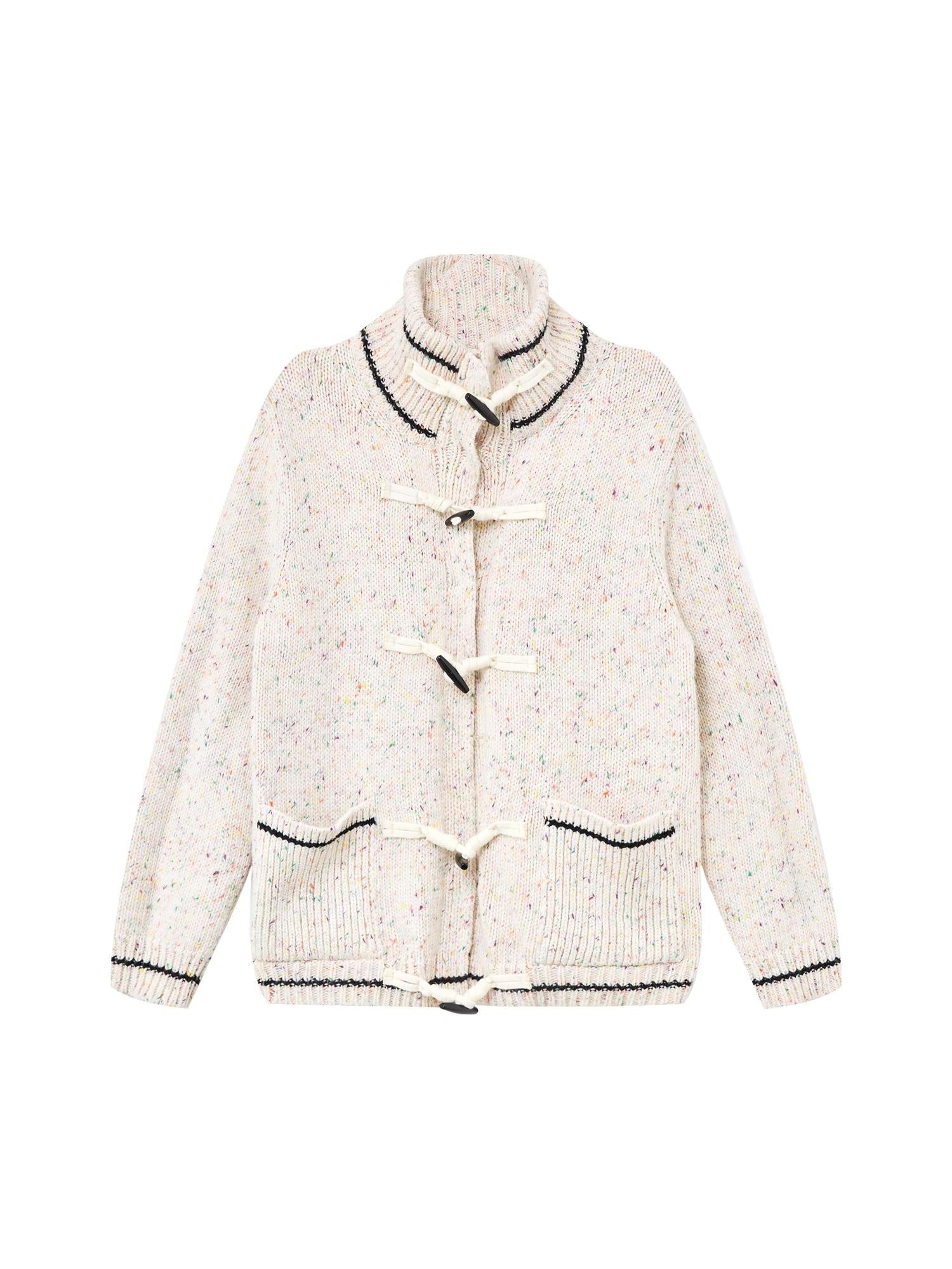 RUN TO THE FUTURE Viscose Wool Blend Button Cardigan Stand Collar Loose Fit Women Apricot Sweaters