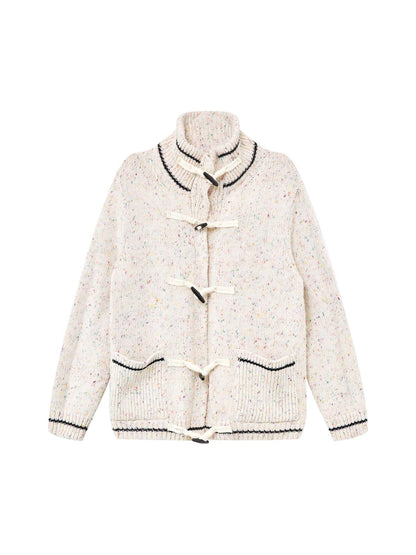 RUN TO THE FUTURE Viscose Wool Blend Button Cardigan Stand Collar Loose Fit Women Apricot Sweaters