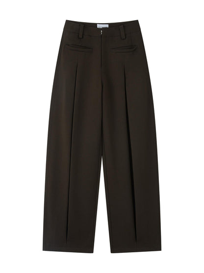 RUN TO THE FUTURE Pleated Low Waist Minimalist Loose Fit Women Vintage Green Wide-Leg Pants