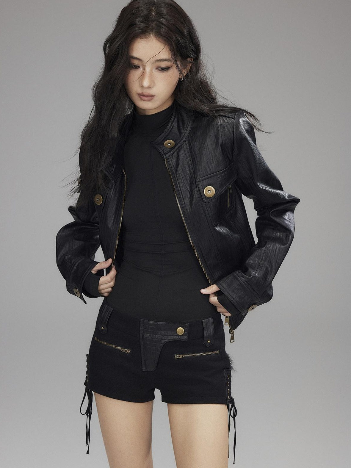 Low pixel Wool Blend Low Rise Straight Slim Sexy Zipper Casual Women Mini Shorts
