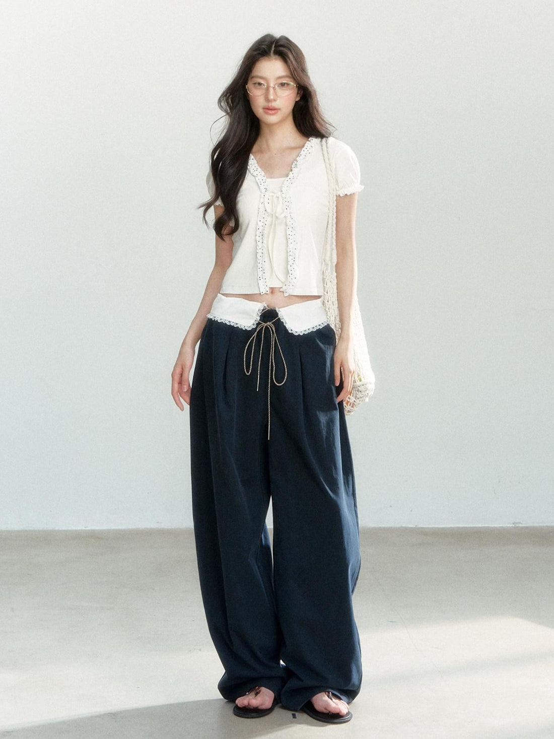 7Shiftin Soft Lyocell Cotton Relaxed Straight Drawstring Pockets Women Blue Sweatpants