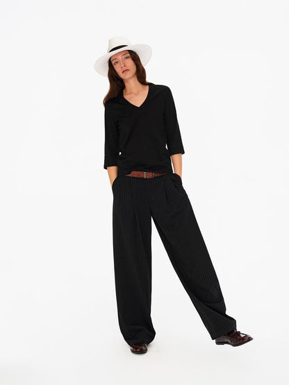 Northbutsouth Vertical Stripe No Waistband Relaxed Mid Rise Curved Leg Women&
