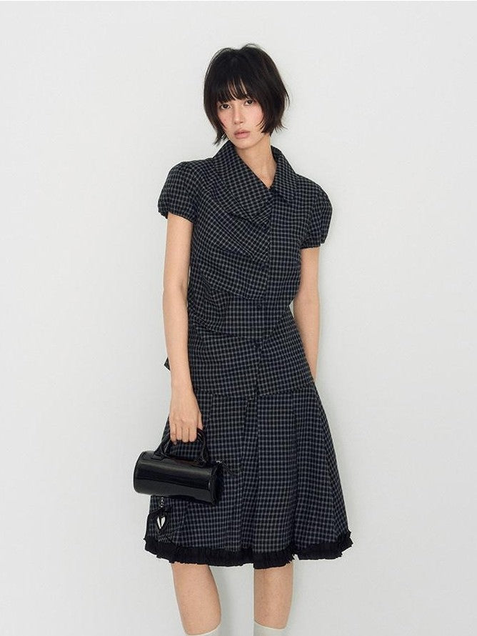 NAPSNAPS Plaid Ruffle Splice Vintage Women&