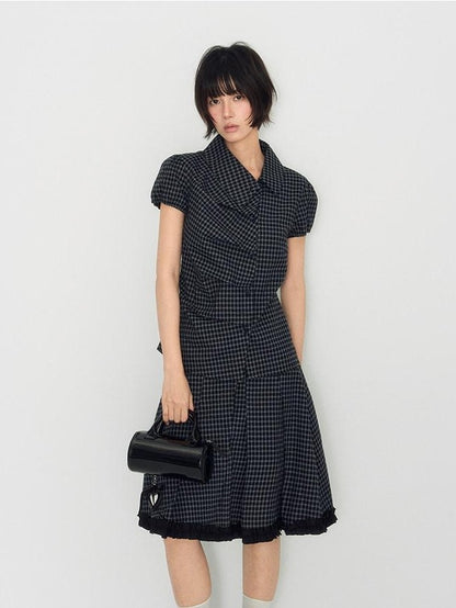 NAPSNAPS Plaid Ruffle Splice Vintage Women&