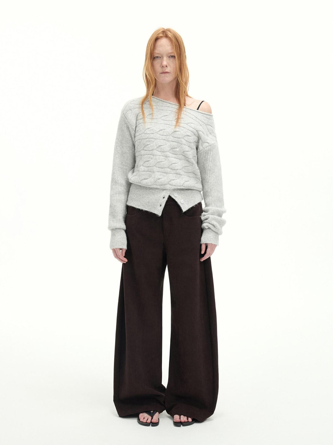 RUN TO THE FUTURE Casual Mid Low Waist Zip Fly Polyester Women Deep Brown Wide-Leg Pants