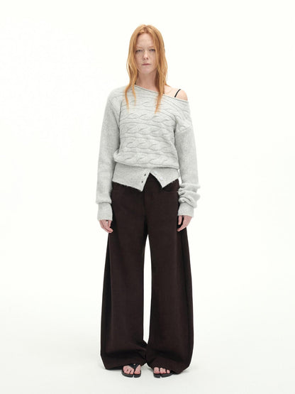 RUN TO THE FUTURE Casual Mid Low Waist Zip Fly Polyester Women Deep Brown Wide-Leg Pants