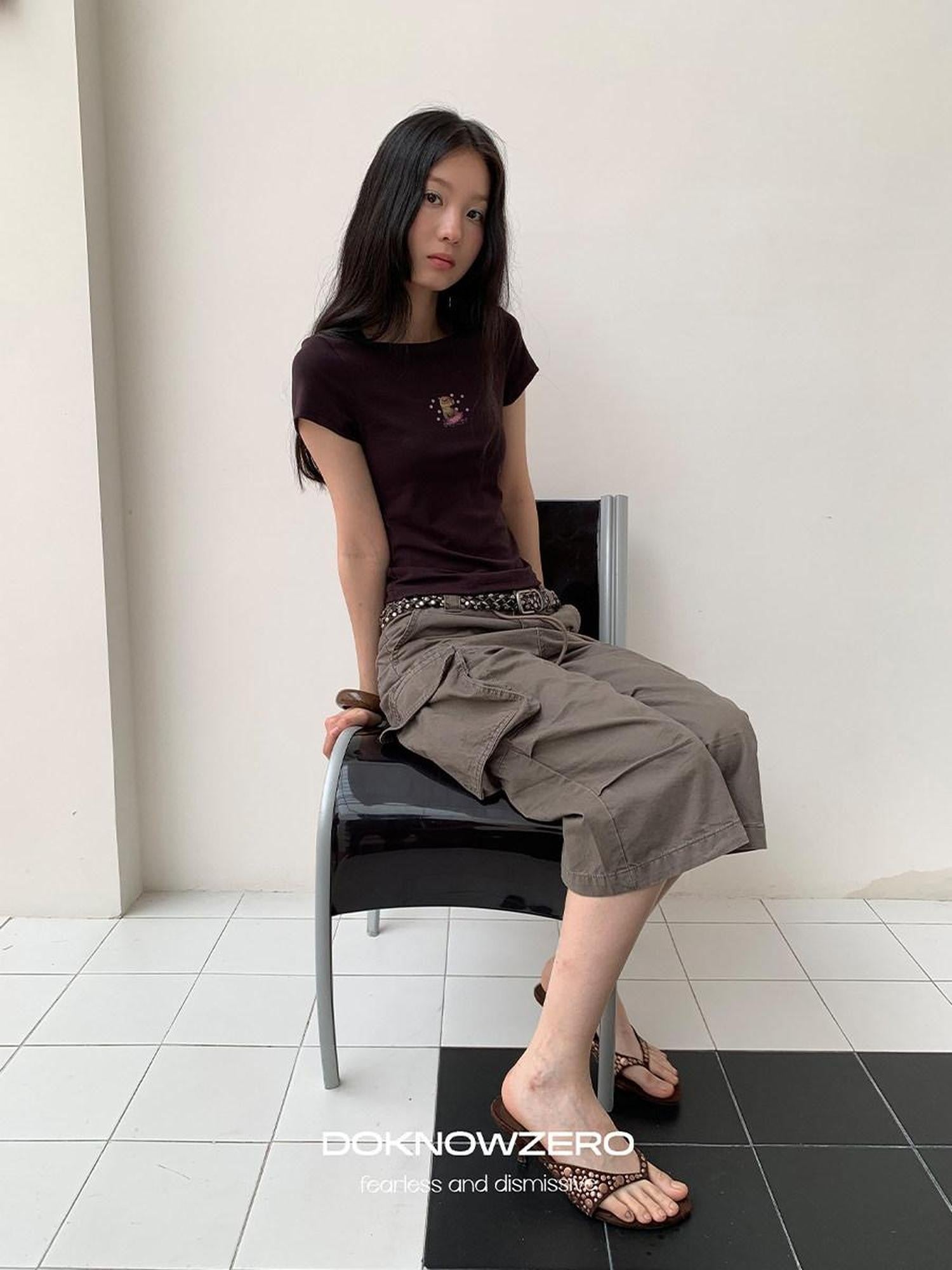 DKZ OFFICIAL Coffee Retro Print Slim Fit Women&