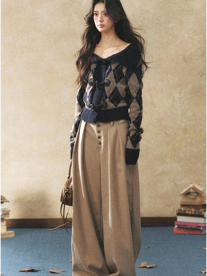 7Shiftin Comfortable Natural Waist Button Front Casual Khaki Women Wide Leg Pants