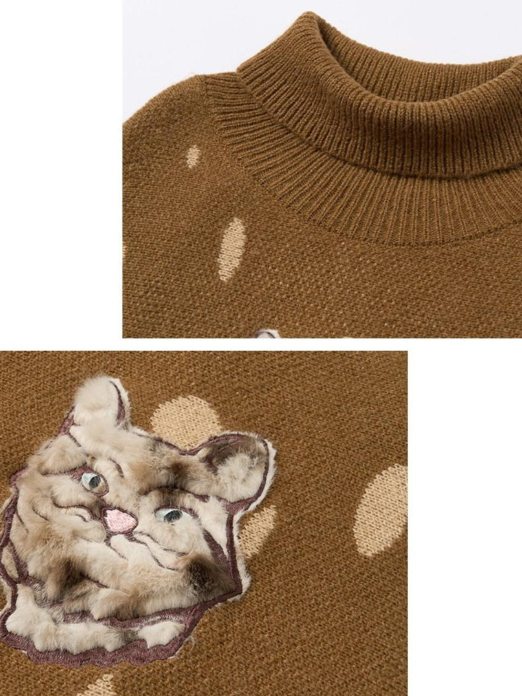 OuttheBlue Cozy Turtleneck Pullover Waist Cinched Casual Animal Print Knit Top &amp; Skirt Sets