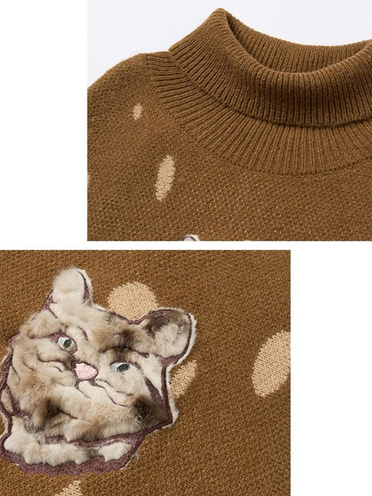 OuttheBlue Cozy Turtleneck Pullover Waist Cinched Casual Animal Print Knit Top &amp; Skirt Sets