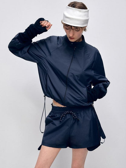 RUN TO THE FUTURE Pocketed Elastic Waist Vintage Wide Leg Loose Office Polyester Short Trousers