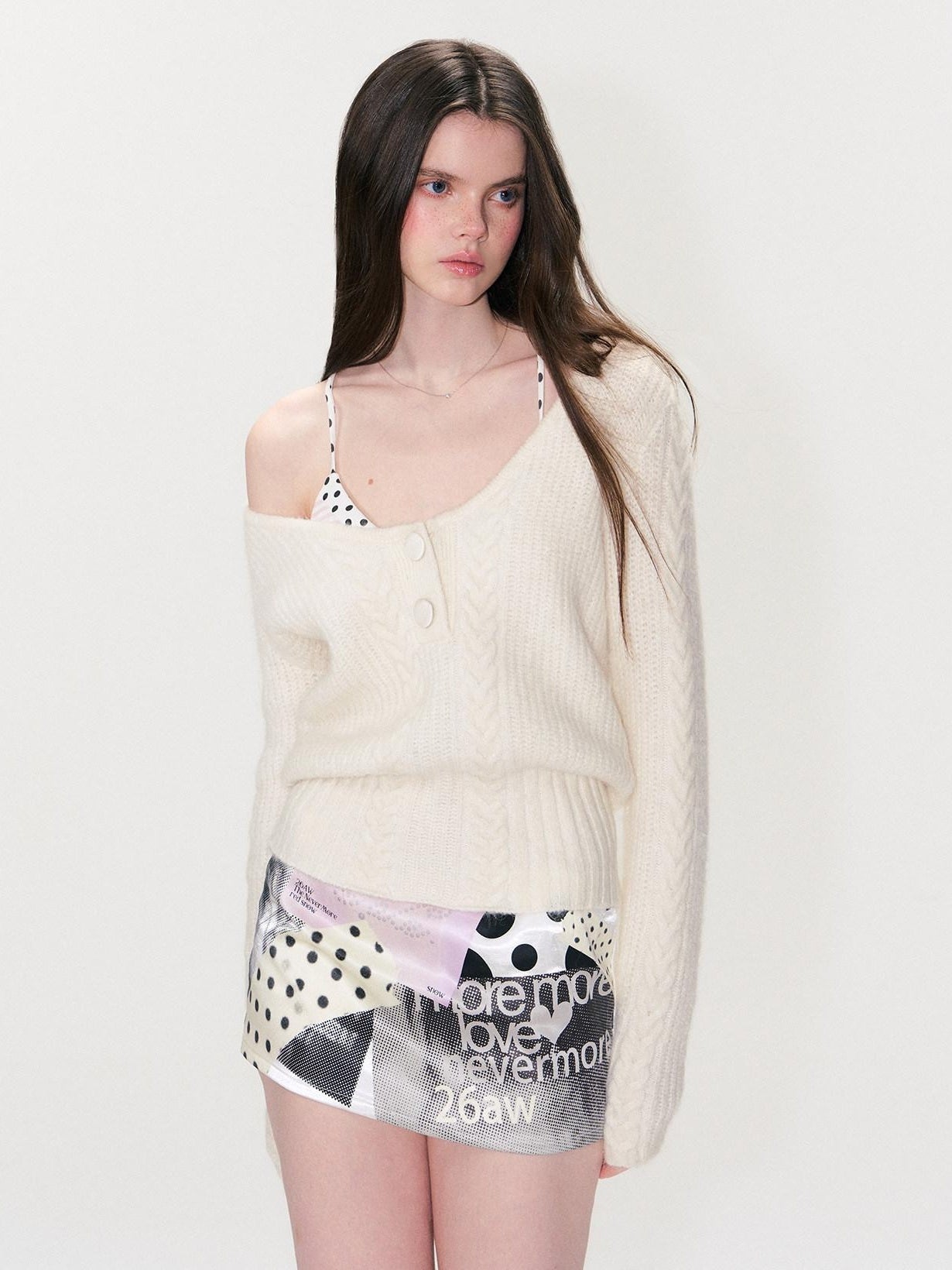 The NeverMore Soft Vintage Oversized Button V-neck Pullover Knit Wool Blend Girls Sweaters