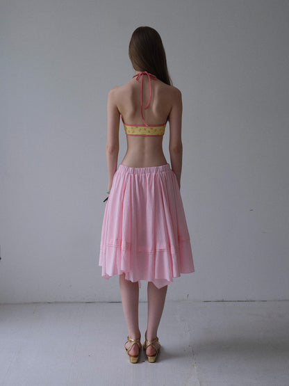 DKZ OFFICIAL Pink Ribbed Elastic Waist Asymmetric A Line Women&