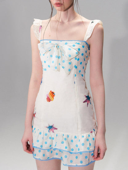 The NeverMore Linen Tie Waist Square Neck Aline Slim Ladies Printed Mini Dresses