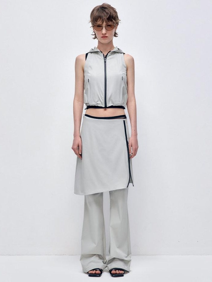 RUN TO THE FUTURE Stretch Zip Cropped Slim Workwear Women Nylon Stretch Top &amp; Pants Sets