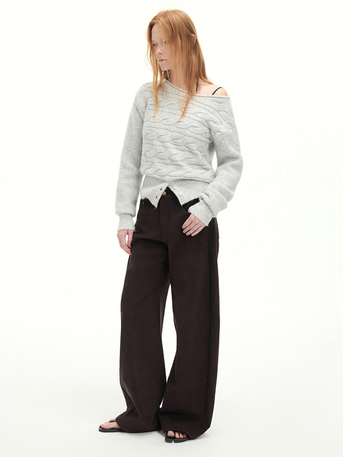 RUN TO THE FUTURE Casual Mid Low Waist Zip Fly Polyester Women Deep Brown Wide-Leg Pants
