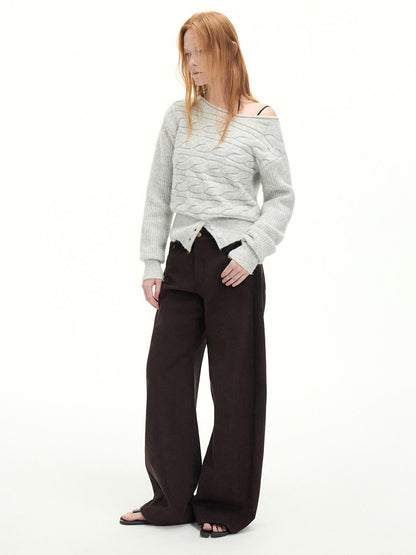 RUN TO THE FUTURE Casual Mid Low Waist Zip Fly Polyester Women Deep Brown Wide-Leg Pants