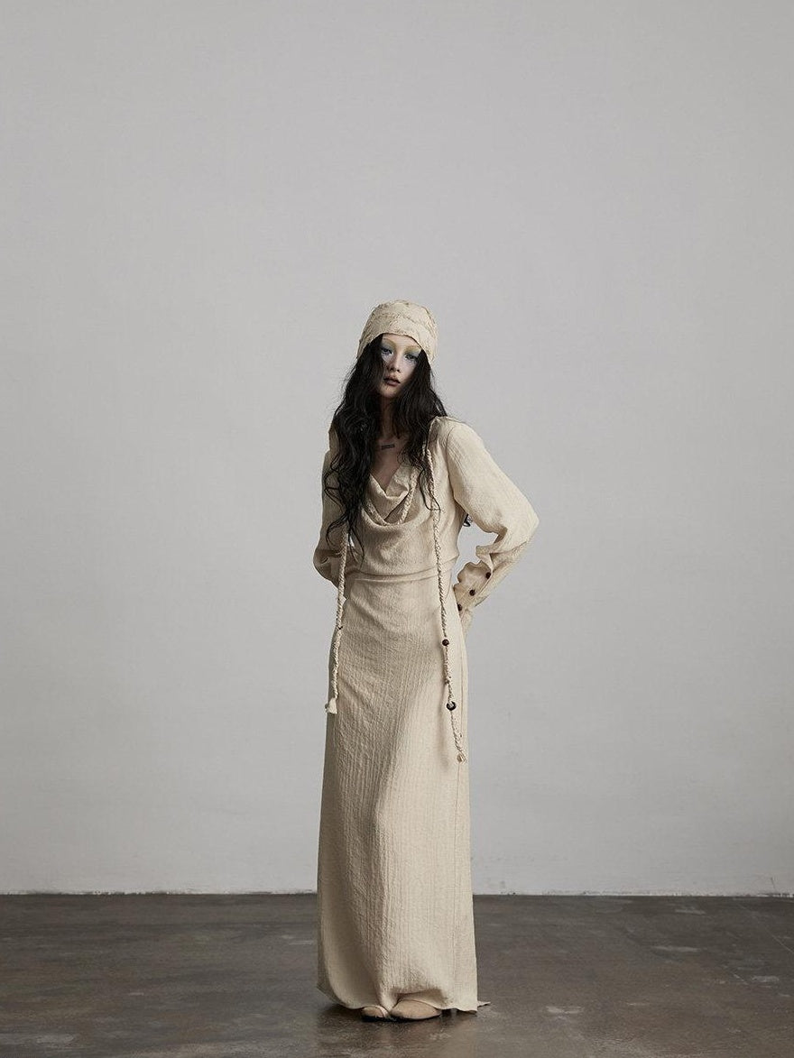 INDULGE Soft Cotton Blend Asymmetrical H Line Draped Neck Women Casual Maxi Dresses