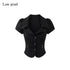 Low pixel Haut court basique noir pour femme en coton, coupe ajustée, à manches courtes, avec fermeture éclair sur le devant