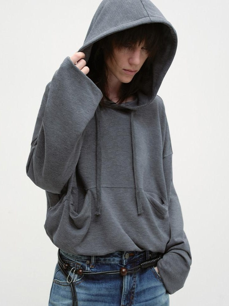 RUN TO THE FUTURE Cozy Hooded Loose Fit Long Sleeve Minimal Women Solid Heather Gray Sweatshirts