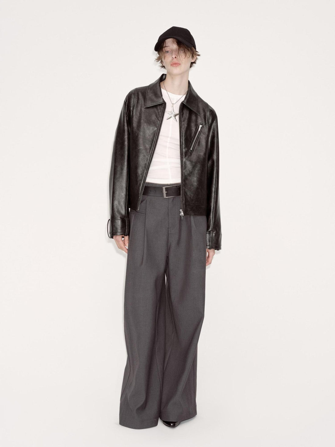 RUN TO THE FUTURE Minimalist Original Low Waist Women High Gray Poly Viscose Wide-Leg Pants