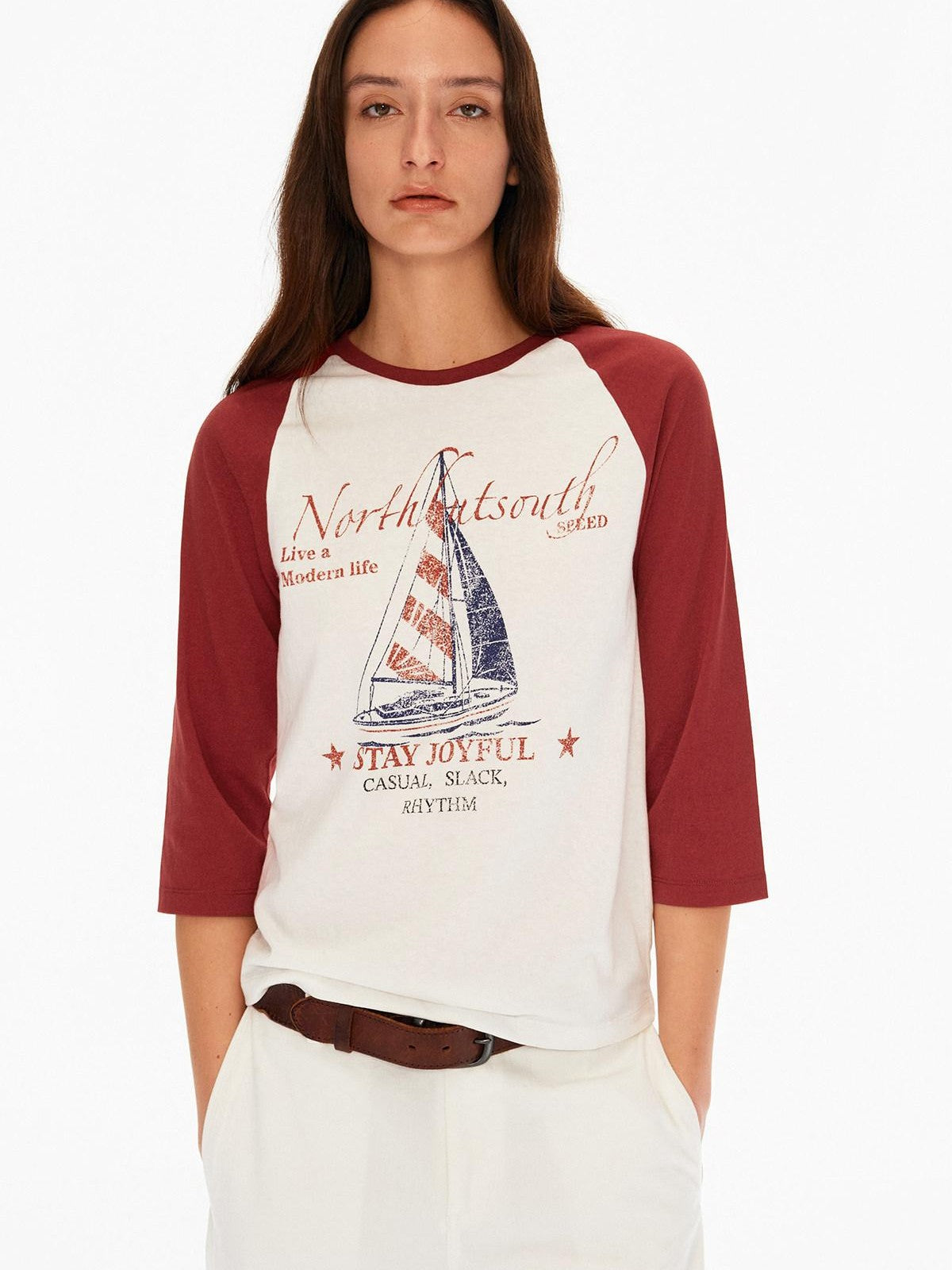 Northbutsouth Sail Distressed Print Logo Contrast Raglan Women&