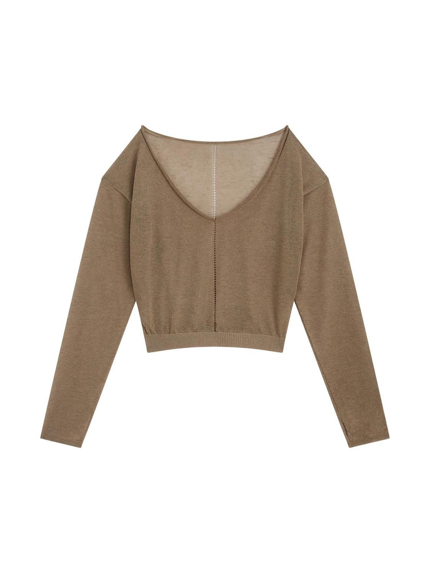 RUN TO THE FUTURE Lyocell Wool Blend Reversible Loose Cropped Boat Neck Knit Long Sleeve T-Shirts