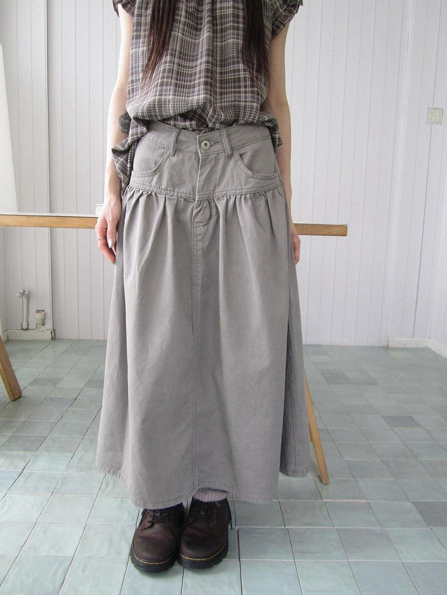ang project Vintage Distressed Pleated High Waist A Line Women&