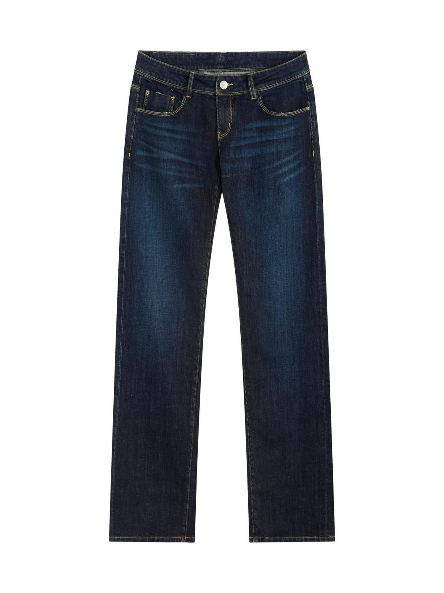 RUN TO THE FUTURE Durable Low Rise Slim Fit Casual Dark Denim Zipper Fly No Stretch Straight Jeans