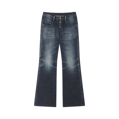 RUN TO THE FUTURE Washed Low Rise Loose Fit Casual Womens Black Stretch Denim Straight Jeans
