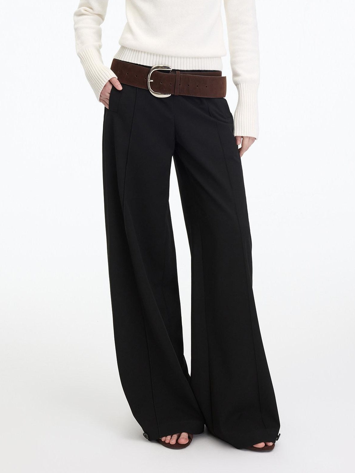 RUN TO THE FUTURE Minimalist Low Rise Wide Leg Long Vintage Black Straight Fit Straight Pants