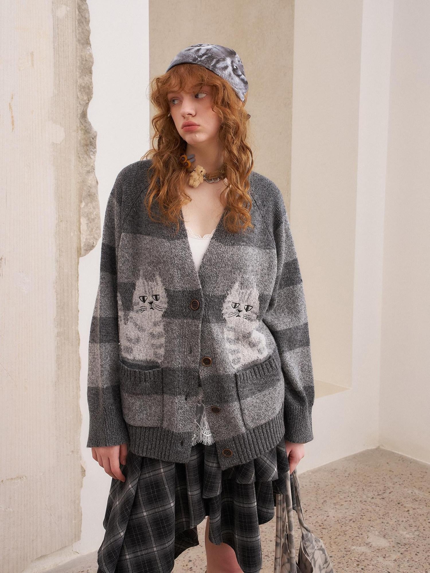 DIDDI MODA Symmetrical Cat Stripe Relaxed Oversized Women&