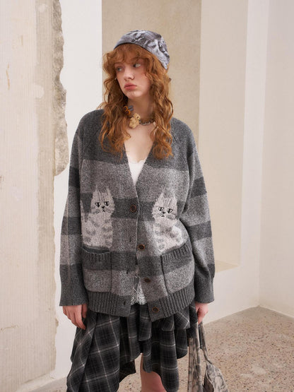 DIDDI MODA Symmetrical Cat Stripe Relaxed Oversized Women&