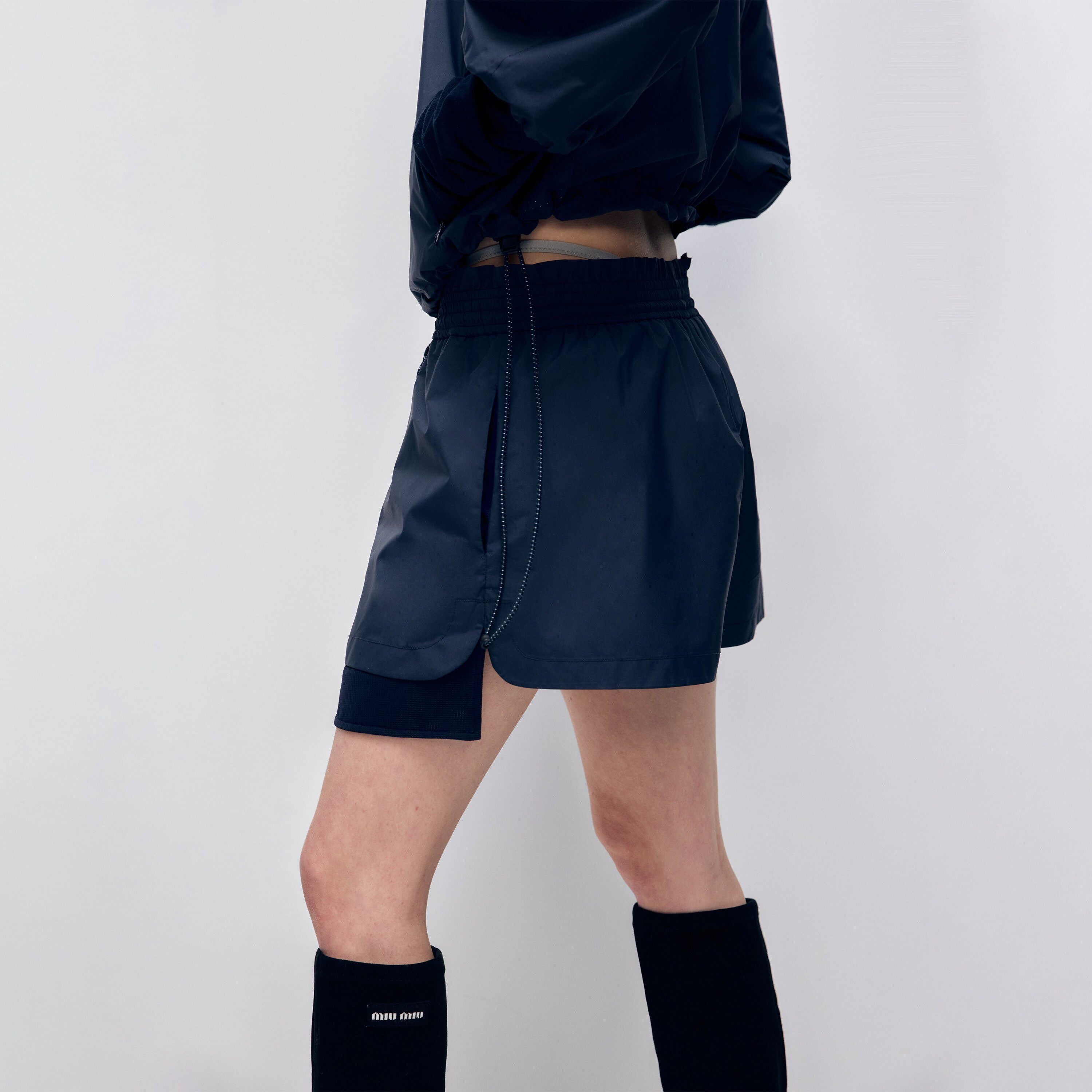 RUN_TO_THE_FUTURE_Polyester_Two_Piece_Zip_Stand_Collar_Casual_Women_Navy_Green_Short_Trousers_MISSTT
