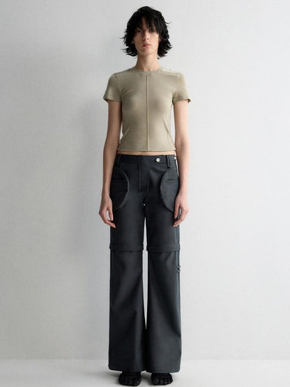 RUN TO THE FUTURE Recycled Fiber Original Micro Flare Low Waist Zip Fly Women Pocketed Chinos