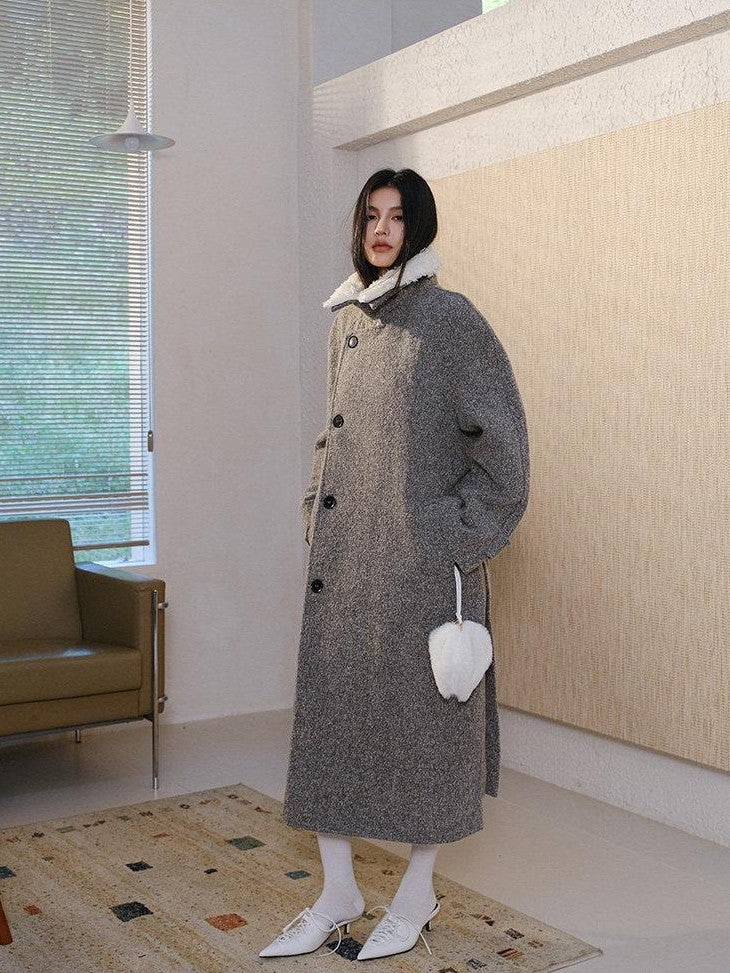 FU FRESH UP Minimalist Detachable Fur Collar Button Tie Women&