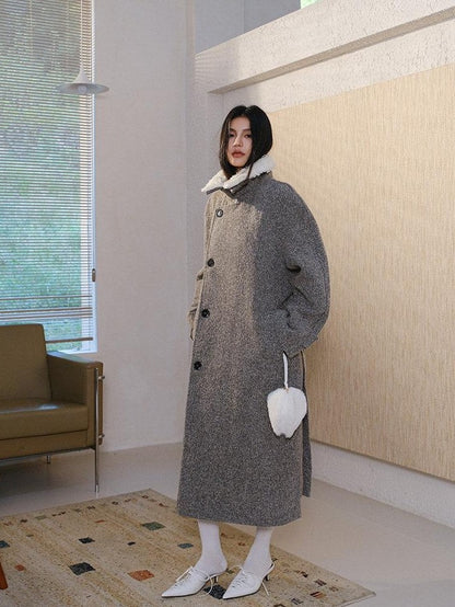 FU FRESH UP Minimalist Detachable Fur Collar Button Tie Women&