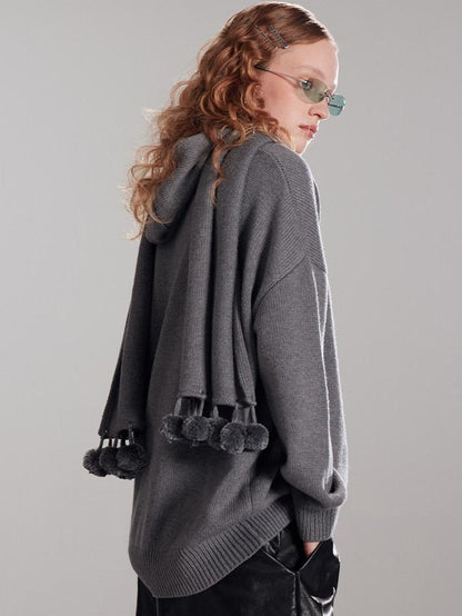 RUN TO THE FUTURE Thermal Commuter Loose Unisex Wool Cashmere Crewneck Gray Sweaters