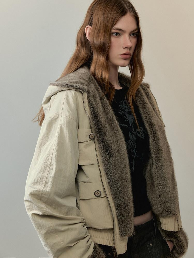 AnnoMundi Eco Friendly Oversized Utility Sailor Collar Women Zipper Khaki Casual Jackets