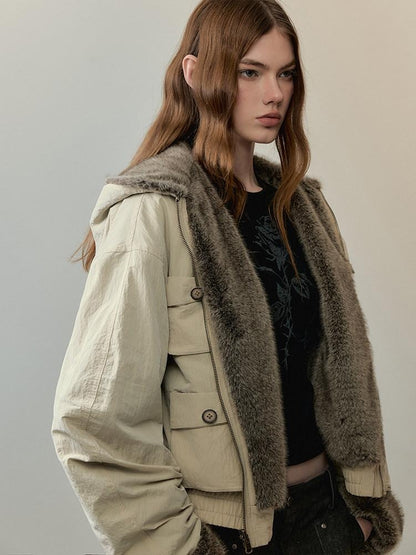 AnnoMundi Eco Friendly Oversized Utility Sailor Collar Women Zipper Khaki Casual Jackets