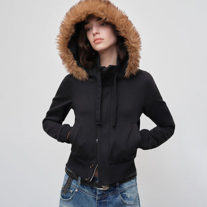 RUN TO THE FUTURE Slim Fit Hooded Button Front Cropped Commuter Women Casual Black White Hoodies