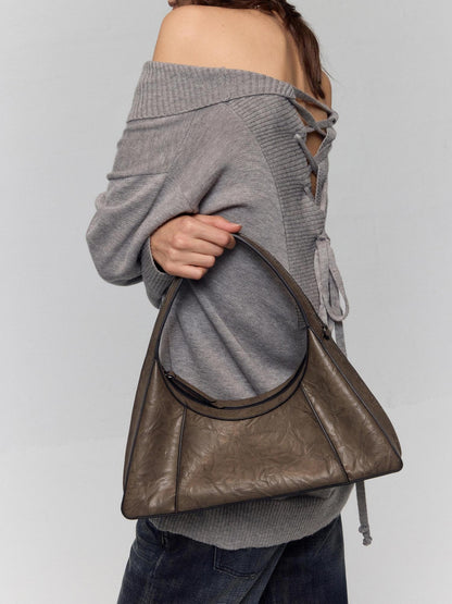 RUN TO THE FUTURE Waxed Leather Soft Handle Vintage Topstitch Medium Zipper Daily Handbags