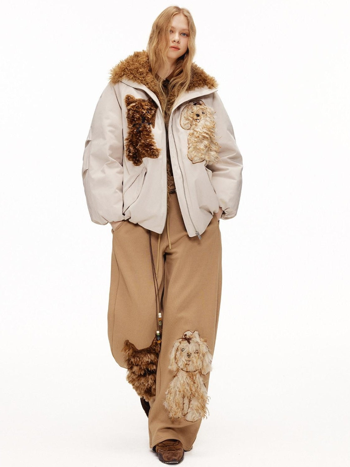 OuttheBlue Eco 90 Down Warm Loose Casual Patch Lapel High Waist Women Zipper Down Jackets