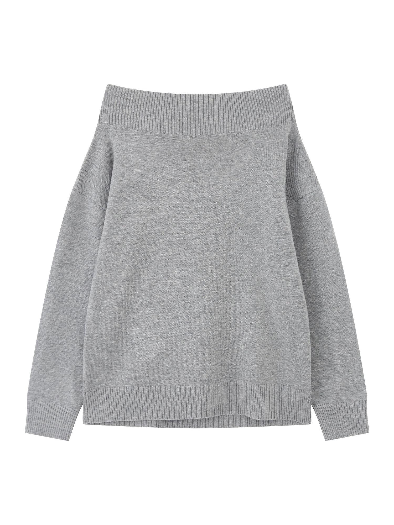 RUN TO THE FUTURE Vintage Commuter Loose Tie Asymmetric Neck Women Grey Knit Long Sleeve T-Shirts