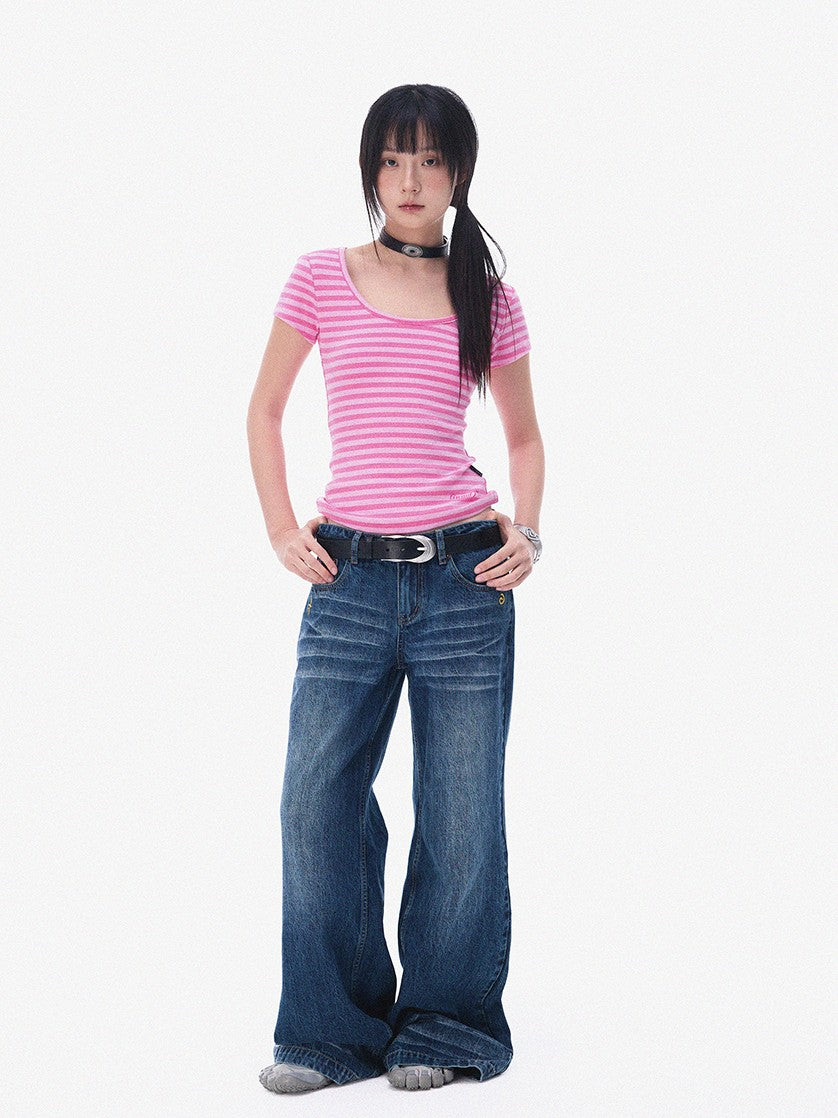 innomoood Slim Fit Striped Print V-neck Women&