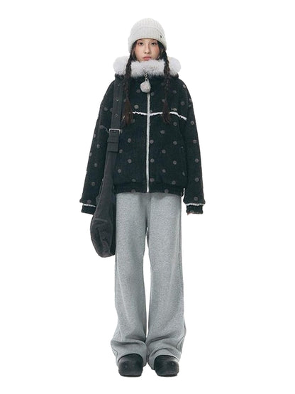 NAPSNAPS Black Polka Dot Reversible Patchwork Hooded Women&