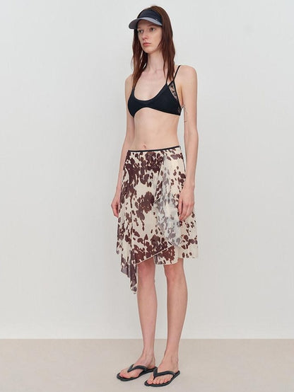 RUN TO THE FUTURE Breathable Lined Asymmetric A Line Casual Low Waist Cow Print Women Midi Skirts