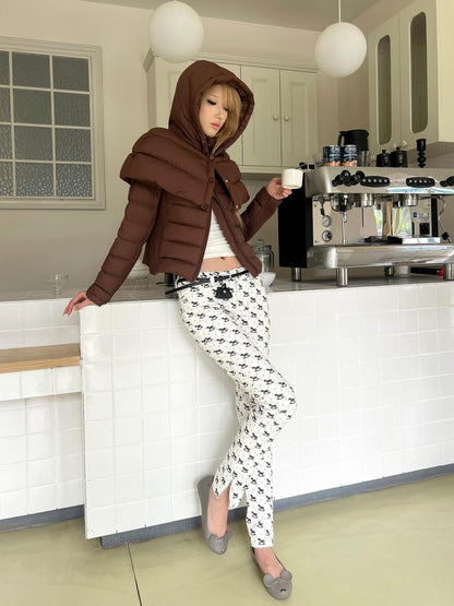 nit alcove High Stretch Printed Cotton Low Waist Slim Button Fly Straight Pants